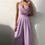 Kevad Suvi Vabaaja Lai Jalg Pikk Kombinesoon Naistele &Uuml;hev&auml;rviline Drapeeritud Kitsas Playsuit Naistele Elegantne K&otilde;rge V&ouml;&ouml;koht Rihm &Uuml;hev&auml;rviline &Uuml;hes T&uuml;kis Romper XXXL lilla