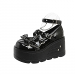 2025 Uued Jaapani Vintage Gooti Lolita Kingad K&otilde;rged Kontsad 9.5CM Magusad Loli T&uuml;drukud Kitarride Kaunistus PU &Uuml;li&otilde;pilaste &Uuml;hed Kingad 35 must