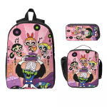 3 tk Powerpuffi T&uuml;drukud Koolikottide Komplekt Lastele Pliiatsitopsid Seljakotikomplektid L&otilde;unakarbiga Kooli&otilde;pilastele Seljakott pink
