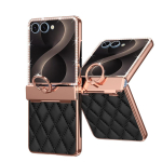 Luksuslik Nahast Teemant&uuml;mbris Samsung Z Flip 8 7 Galaxy Z Flip 7 FE 6 5 4 jaoks Bling S&auml;tendav Kivist Hinge R&otilde;ngashoidja Kate No Glass Film&Galaxy Z Flip 8 must