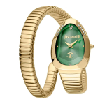 Roberto Cavalli Serpente Metallik Roheline sihver Kuldne terasest rihm K&auml;ekell naistele JC1L208M0045 roheline
