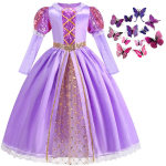 Rapuntsel L&uuml;hikeste Varrukatega Lilla Kohev Kleit + Aksessuaarid T&uuml;drukute Cosplay Rapuntsel Suvine Vabaaja Kleit S&uuml;nnip&auml;evapeo Kingitus 9-10Y(150CM) pink