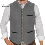 Baieri Oktoberfest Kost&uuml;&uuml;m Vest Meeste Vest, Traditsiooniline V&ouml;&ouml;tkleit, P&uuml;stkrae N&ouml;&ouml;bitav Meeste Villane Vest, Retro Varrukateta Jakk Pulmadeks XL helehall v&auml;rv
