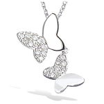 Les Tr&eacute;sors De Lily [K9133] - h&otilde;bedane kaelakee 'Butterflies' h&otilde;bevalge (roodiumiga kaetud) - 15x5 mm valge