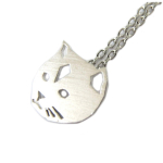 7bis [Q0972] - Collier artisanal 'Chat' argent&eacute; - 11x10 mm h&otilde;be