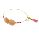 7bis [Q1373] - Bracelet artisanal 'Boho' rose p&egrave;che dor&eacute; - 50 mm 10 mm Heleroosa