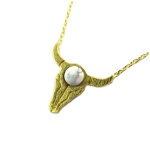 7bis [Q1510] - Collier artisanal 'Boho' (cr&acirc;ne de bison) blanc dor&eacute; - 15x15 mm valge