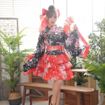 SCIONE 6-osaline tantsukomplekt Sakura Kimono Jaapani kimono Cosplay Lolita Anime neiu &uuml;htne riietus kost&uuml;&uuml;m S punane