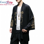 Hubane mood kost&uuml;&uuml;m tikandid Hanfu meeste hiina stiilis linane hommikumantel kardigan jope Suur kimono iidne mantel meestele M must