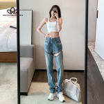 Naiste lahtised teksad 2021Eemaldatav t&otilde;mblukk lai jalg naistele k&otilde;rge v&ouml;&ouml;kohaga sinine pesu vabaaja teksap&uuml;ksid suvised kottis teksap&uuml;ksid XS sinine