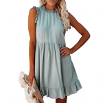 Naised Suures suuruses kleit Varrukateta Sundressid Elegantsed Vintage Naiste Ruffle Beach Sinised Minikleidid Vestido XL helesinine v&auml;rv