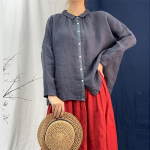 Johnature linane naiste topid, pluusid, s&uuml;gisesed jaapani lahtik&auml;ivad krae &uuml;herealised naiste s&auml;rgid One Size beež