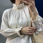 Johnature s&uuml;gisese linase volangidega krae naiste s&auml;rgid Vintage &uuml;hev&auml;rvilised t&auml;isvarrukatega n&ouml;&ouml;biga naiste pluusid One Size valge