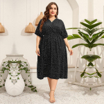Suures suuruses naiste V kaelusega l&uuml;hikeste varrukatega tuunika Slim Fit t&auml;piline pikk kleit XL-5XL XL must