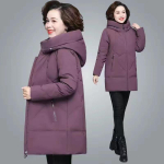 Uus mood s&uuml;gistalv ema naistele soe &uuml;hev&auml;rviline kapuuts, paks polsterdatud poolpikk mantel 4XL gray