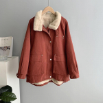 Naiste s&uuml;gistalvine krae pikkade varrukatega teksariidest karvane kausaalne &scaron;ikk jakk lahti lukuga jope L burgundiapunane