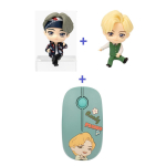 BTS(Bangtani poisid) 2 Monitori Joonis(Maagiline uks+D&uuml;naamit) + Juhtmevaba hiire KOMPLEKT, TinyTan, Ametlik, Originaal, Autentne, KPOP, iidol gray
