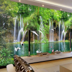 Waterfall Crane Wallpaper Scenery Mural Elutoa Magamistoa Kodukaunistuse Tapeet 200 cm(W) x 140 cm(H)