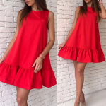Naiste kokteil vabaaja l&uuml;hike minikleit kleidid suvine varrukateta kleit peokleit naistele XXL punane