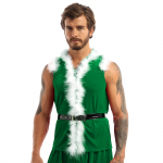 Meeste j&otilde;uluvana kost&uuml;&uuml;m, varrukateta sametkapuutsiga mantel nahast v&ouml;&ouml;kohaga, uhke cosplay kleit M punane