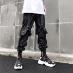 Cargo p&uuml;ksid meestele Casual Hip Hop Hit Color Tasku Meeste Dressip&uuml;ksid T&auml;navar&otilde;ivad Paelad Techwear P&uuml;ksid L must