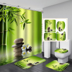 4 tk Zen Green Bamboo Buddha seeria du&scaron;ikardinate komplektid vannitoa jaoks libisemiskindlad vannitoavaibad kaas WC kate vannimatt