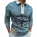 Polos&auml;rgid Meeste pikkade varrukatega mood helesinine kompassprint Uus meeste polos&auml;rk pikkade varrukatega lukuga T-s&auml;rk top XS helesinine v&auml;rv