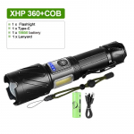 9000LM XHP360 V&otilde;imas taskulamp Suure v&otilde;imsusega taktikaline taskulamp Laetav taskulamp k&auml;silambi LED-latern telkimiseks With 18650 battery