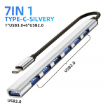 C-t&uuml;&uuml;pi USB-jaotur 7 porti USB 3.0 2.0 jaotur USB C-jaoturi dokkimisjaam kiire 5Gbps jaoturi adapter s&uuml;learvuti toe jaoks k&otilde;vaketta hiire klaviatuur type c