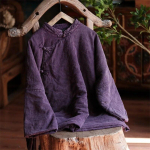 Johnature naiste hiina stiilis alus, lilla pikkade varrukatega pluss puuvillased vintage talvemantlid, n&ouml;&ouml;bid, puuvillased linased mantlid One Size tumelilla v&auml;rv