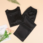 Naiste pidžaamakomplekt magamisriided Kevadsuvi magamisriided Roosa siidist satiinist l&uuml;hikeste varrukatega 2-osalised vabaaja naiste pidžaama koduriided S must