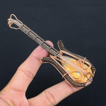 Natural Yellow Mookaite Handmade Copper Wire Wrap Guitar Pendant 4.53 r8h65
