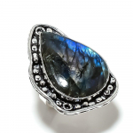 Natural Labradorite Gemstone Handmade 925 Sterling Silver Ring Size 8.5 n5l41
