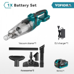 YOFIDRA 1500 W juhtmeta k&auml;eshoitav elektriline tolmuimeja Laetav puhastusvahend koduseks auto lemmikloomade karvade jaoks Makita 18 V aku jaoks 1xBattety-EU Plug