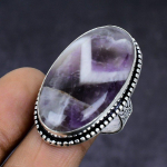 Natural Chevron Amethyst Gemstone 925 Sterling Silver Jewelry Ring Size 7 e9g23