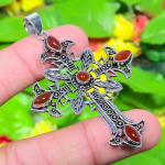 Natural Cross- Red Carnelian Gemstone 925 Sterling Silver Pendant 2.68 r9h88