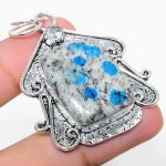 Natural K2 Blue Azurite, White Topaz 925 Sterling Silver Pendant 2.17 i1b00