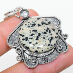 Natural Dalmation Jasper, White Topaz 925 Sterling Silver Pendant 1.85 b5s28