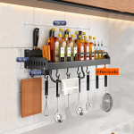 Punch-free k&ouml;&ouml;giriiul riiul Uus seinale kinnitatav Multifunktsionaalne maitseaine s&ouml;&ouml;gipulgad Hoiutoru Sein K&ouml;&ouml;gitarvikud 50cm must