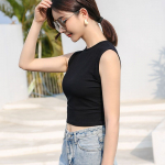 Valge Slim-Fit seksikas puuvillane Crop top k&otilde;rge krae ja l&uuml;hikese pikkusega naistele XL valge