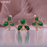 PATAYA Plating Rose Gold Color Tesselation Roheline Kunstlik tsirkoon k&otilde;rvar&otilde;nga ja S&otilde;rmuse kombineeritud komplekt 7