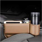 Car Seat Gap Fill Organizing Box,Leather Multifunctional Seat Gap Storage Box,With cup holder,Automatic Seat Console Side Storage Bag,Cell Phone Driver