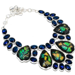 Natural Ammolite, Topaz Gemstone 925 Sterling Silver Jewelry Necklace 18 p5a35