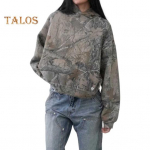 Unisex s&uuml;gistalvine kapuuts Hip hop stiilis vintage pikkade varrukatega tr&uuml;kitud t&otilde;mblukuga paks soe kapuutsiga taskud t&auml;navar&otilde;ivad lahtised mantel S tume khaki v&auml;rv