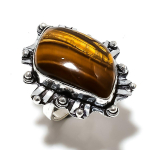 Tiger Eye kalliskivist k&auml;sitsi valmistatud 925 sterlingh&otilde;bedast ehtes&otilde;rmus, suurus 9 G7J43