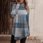 Lillemustriga vabaajamoelised s&auml;rktopid k&otilde;rge kaelusega ebaregulaarse &auml;&auml;rega pikkade varrukatega pullovertopid L sinine