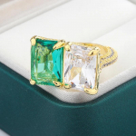 Peen S&otilde;rmus Naistele Kvaliteetne S&auml;rav Ruudukujuline Roheline Tsirkoon S&otilde;rmus Stiilne Kihlas&otilde;rmus Kingitus resizable kuld