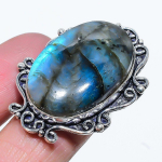 Natural Labradorite Gemstone Handmade 925 Sterling Silver Ring Size 9 h2t19