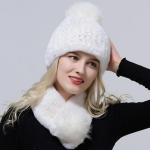 Talvine soe k&uuml;&uuml;liku karusnahast m&uuml;ts salli komplekt Kootud naturaalne Fox Pompom Cap Pall sallid Kvaliteetne mood stiilne naiste peakatted One Size