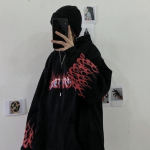 Harajuku BF Style Street Hip-hop Retro Flame Print vaba kapuutsiga paar fliisist kapuutsiga S valge